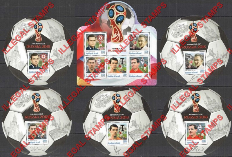 Burundi 2016 FIFA World Cup Soccer in 2018 Counterfeit Illegal Stamp Souvenir Sheets Set of 5 and 1 (Set 4) Burundi 2016 FIFA World Cup Soccer in 2018 Counterfeit Illegal Stamp Souvenir Sheets Set of 5 and 1 (Set 4)