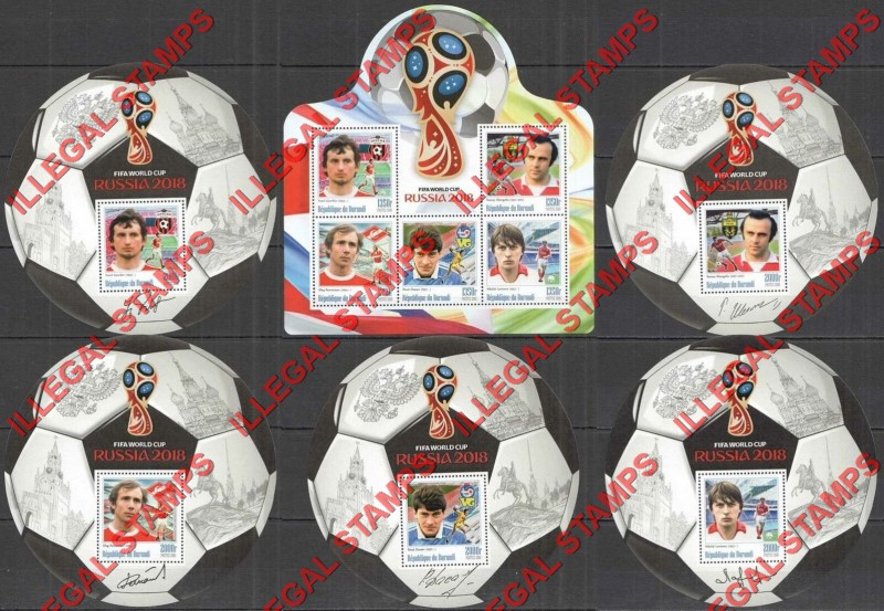 Burundi 2016 FIFA World Cup Soccer in 2018 Counterfeit Illegal Stamp Souvenir Sheets Set of 5 and 1 (Set 7) Burundi 2016 FIFA World Cup Soccer in 2018 Counterfeit Illegal Stamp Souvenir Sheets Set of 5 and 1 (Set 7)