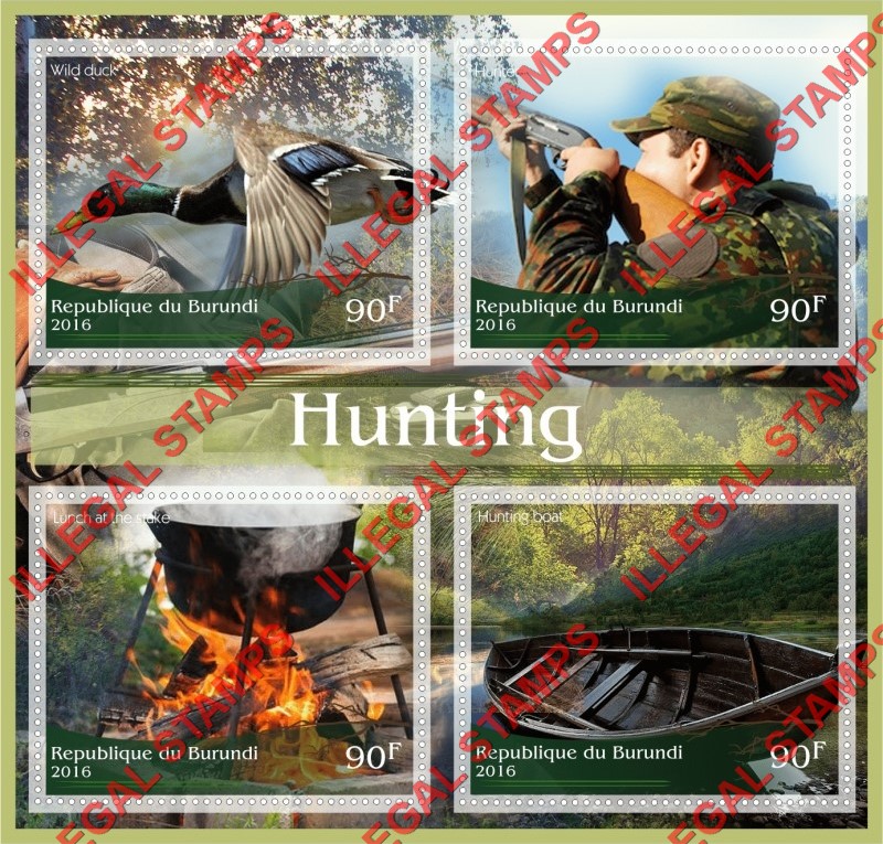 Burundi 2016 Hunting Counterfeit Illegal Stamp Souvenir Sheet of 4 Burundi 2016 Hunting Counterfeit Illegal Stamp Souvenir Sheet of 4