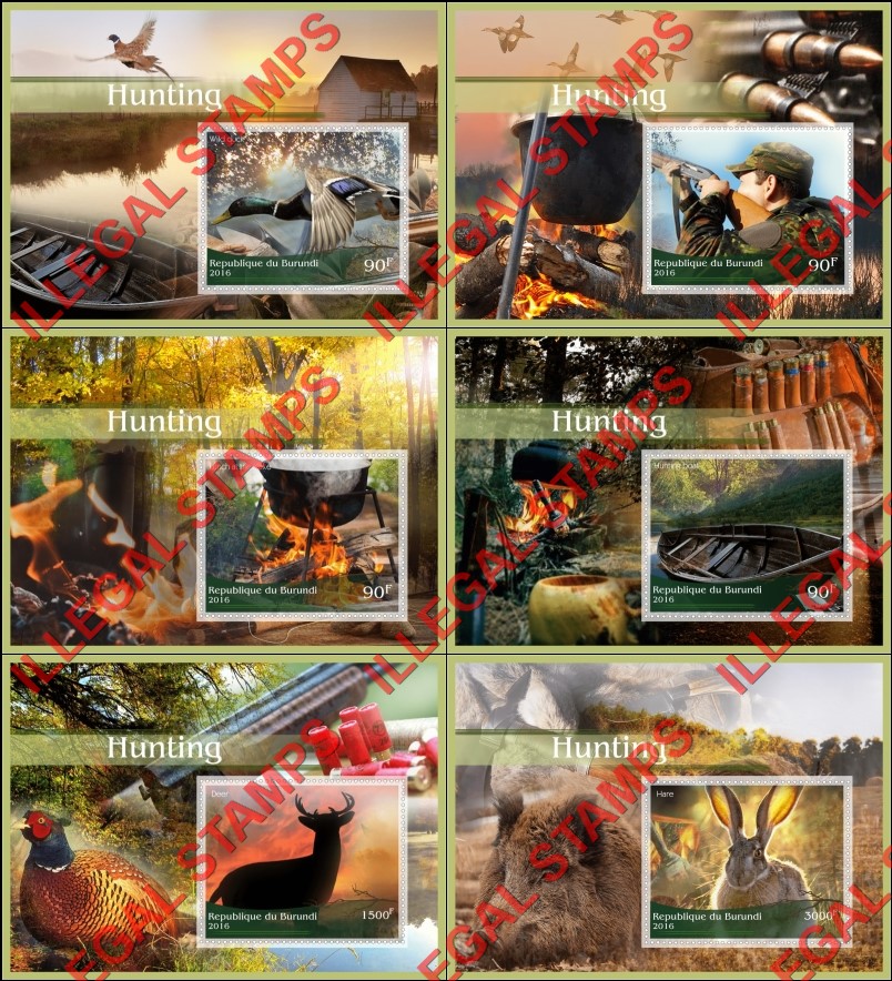 Burundi 2016 Hunting Counterfeit Illegal Stamp Souvenir Sheets of 1 Burundi 2016 Hunting Counterfeit Illegal Stamp Souvenir Sheets of 1
