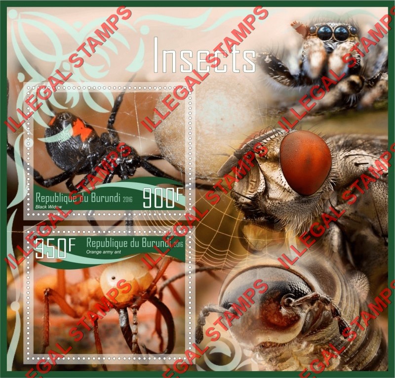 Burundi 2016 Insects Counterfeit Illegal Stamp Souvenir Sheet of 2 Burundi 2016 Insects Counterfeit Illegal Stamp Souvenir Sheet of 2