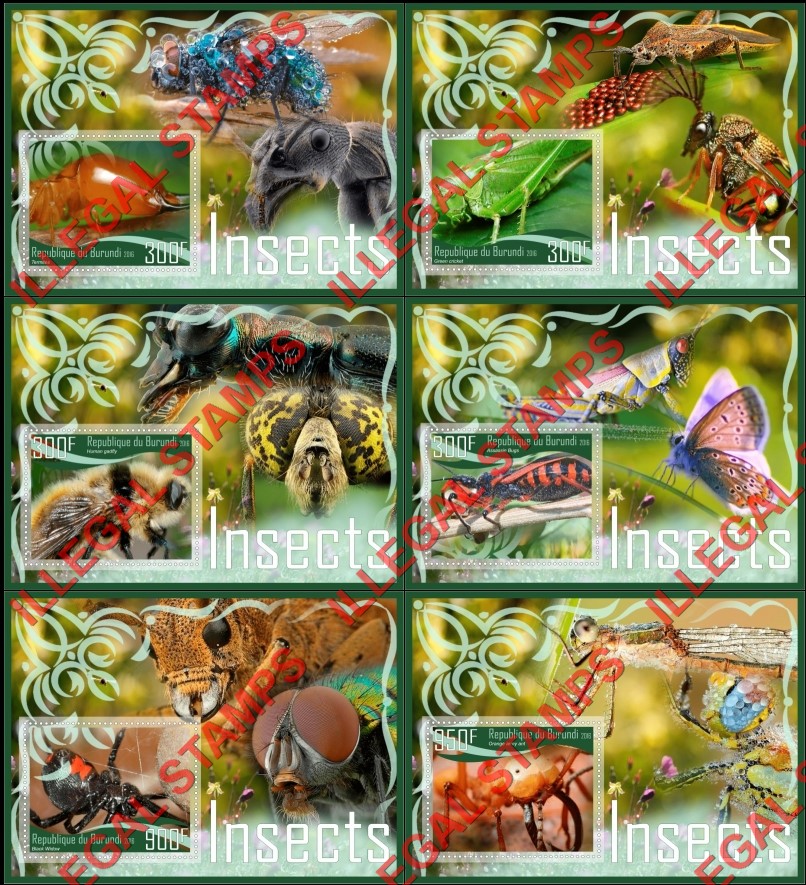 Burundi 2016 Insects Counterfeit Illegal Stamp Souvenir Sheets of 1 Burundi 2016 Insects Counterfeit Illegal Stamp Souvenir Sheets of 1