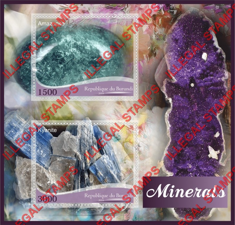 Burundi 2016 Minerals Counterfeit Illegal Stamp Souvenir Sheet of 2 Burundi 2016 Minerals Counterfeit Illegal Stamp Souvenir Sheet of 2