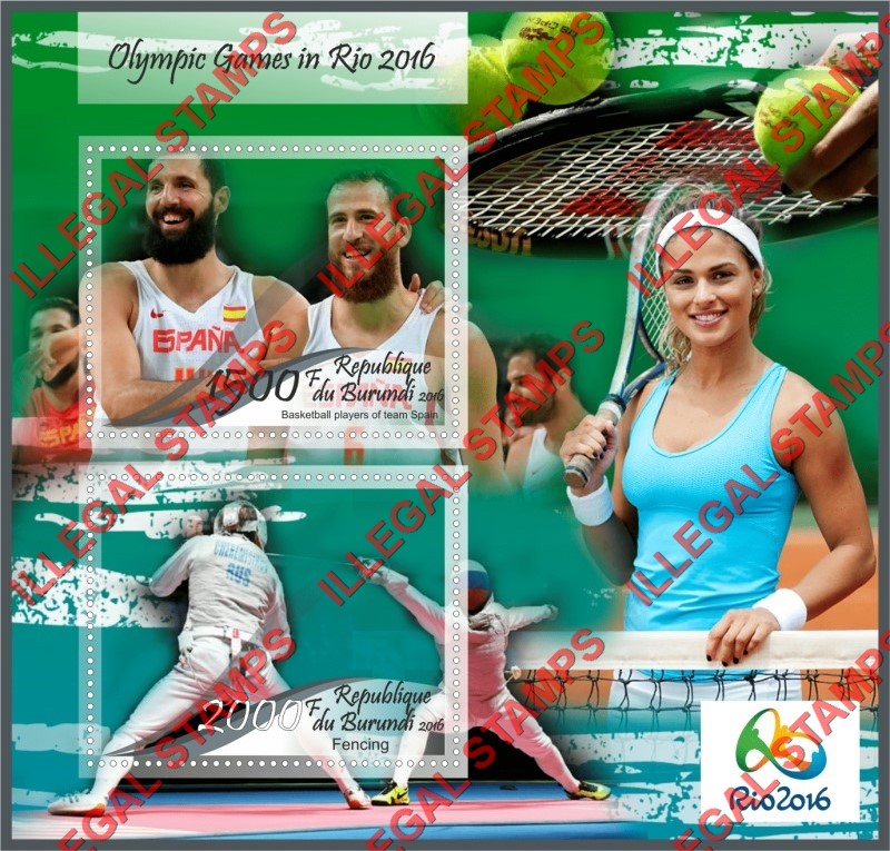 Burundi 2016 Olympic Games in Rio Counterfeit Illegal Stamp Souvenir Sheet of 2 Burundi 2016 Olympic Games in Rio Counterfeit Illegal Stamp Souvenir Sheet of 2