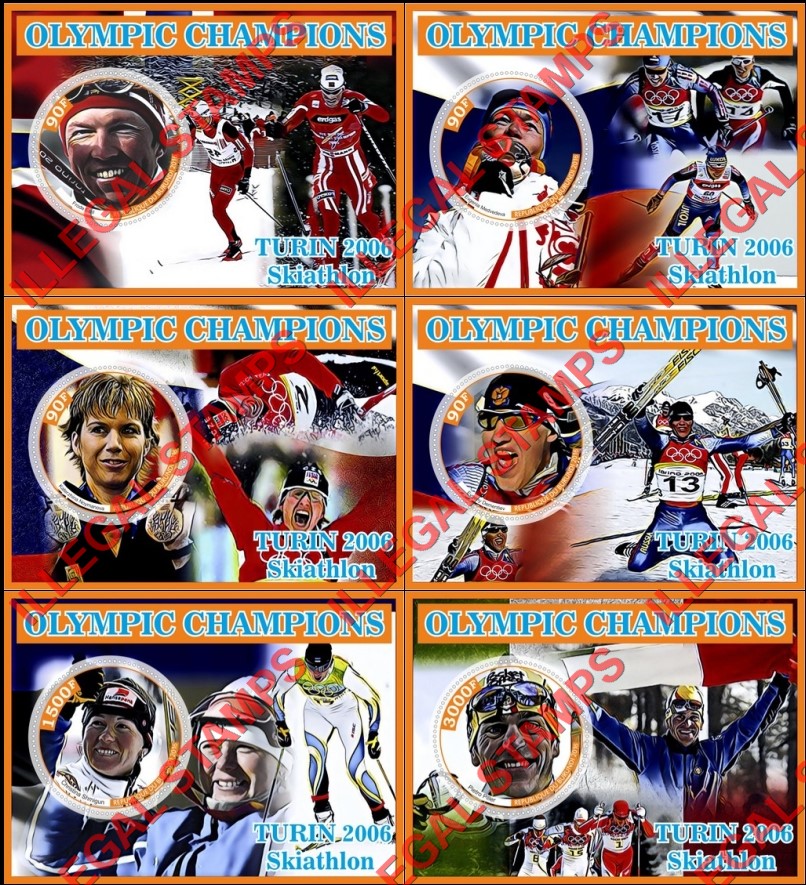 Burundi 2016 Olympic Games in Turin in 2006 Skiathlon Champions Counterfeit Illegal Stamp Souvenir Sheets of 1 Burundi 2016 Olympic Games in Turin in 2006 Skiathlon Champions Counterfeit Illegal Stamp Souvenir Sheets of 1