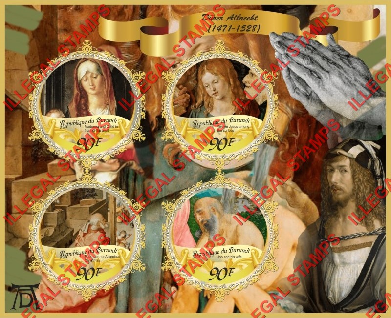 Burundi 2016 Paintings by Albrecht Durer Counterfeit Illegal Stamp Souvenir Sheets of 4 (Part 1) Burundi 2016 Paintings by Albrecht Durer Counterfeit Illegal Stamp Souvenir Sheets of 4 (Part 1)