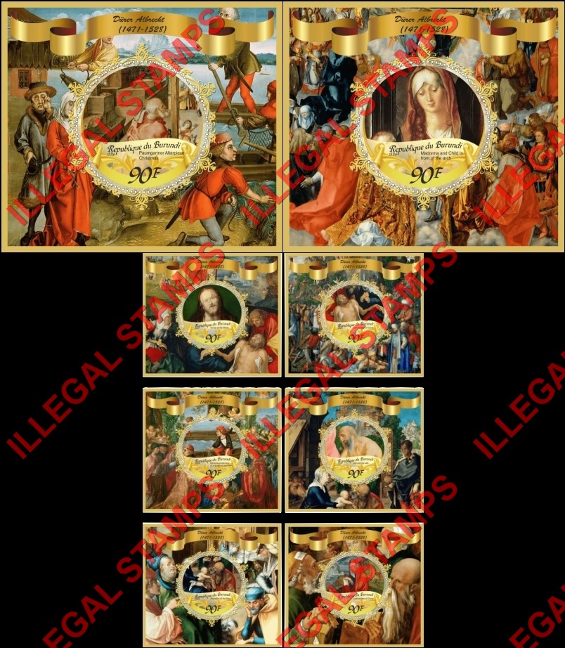 Burundi 2016 Paintings by Albrecht Durer Counterfeit Illegal Stamp Souvenir Sheets of 1 (Part 1) Burundi 2016 Paintings by Albrecht Durer Counterfeit Illegal Stamp Souvenir Sheets of 1 (Part 1)