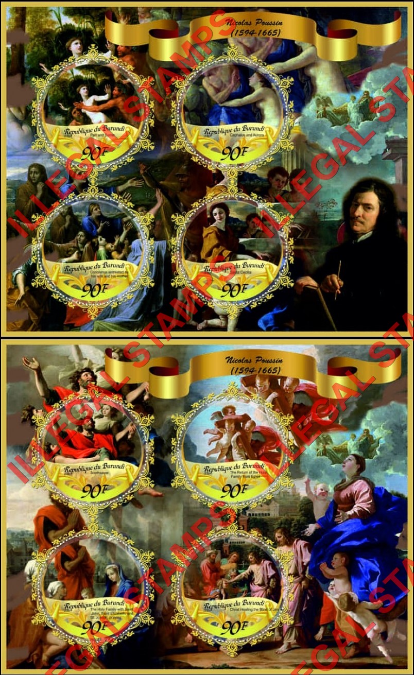 Burundi 2016 Paintings by Nicolas Poussin Counterfeit Illegal Stamp Souvenir Sheets of 4 (Part 3) Burundi 2016 Paintings by Nicolas Poussin Counterfeit Illegal Stamp Souvenir Sheets of 4 (Part 3)