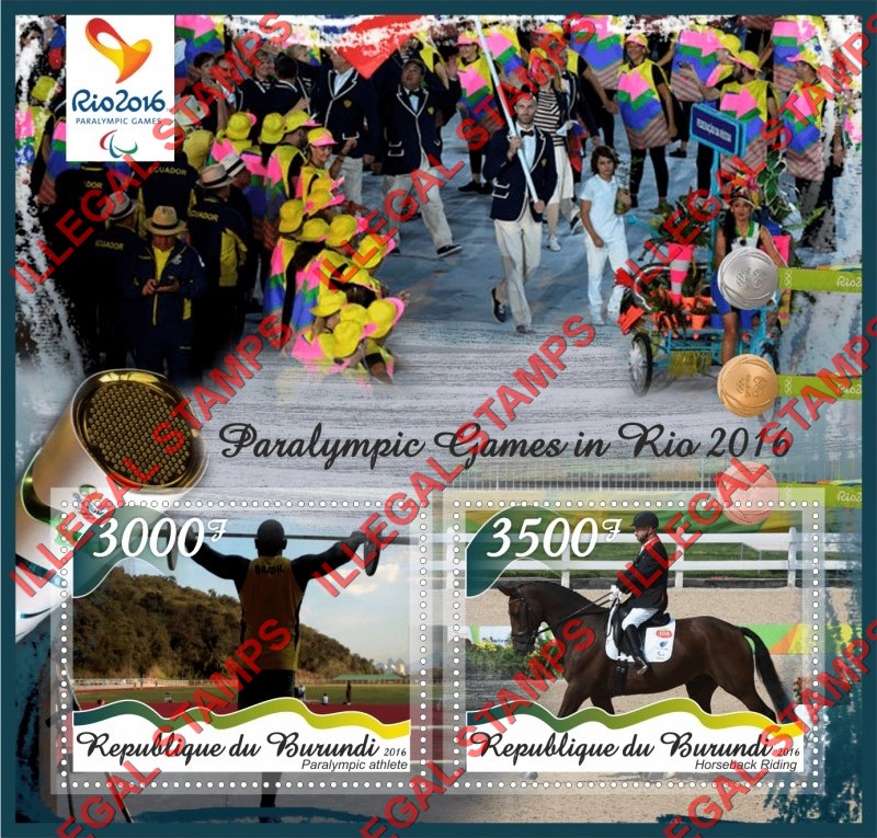 Burundi 2016 Paralympic Games in Rio Counterfeit Illegal Stamp Souvenir Sheet of 2 Burundi 2016 Paralympic Games in Rio Counterfeit Illegal Stamp Souvenir Sheet of 2