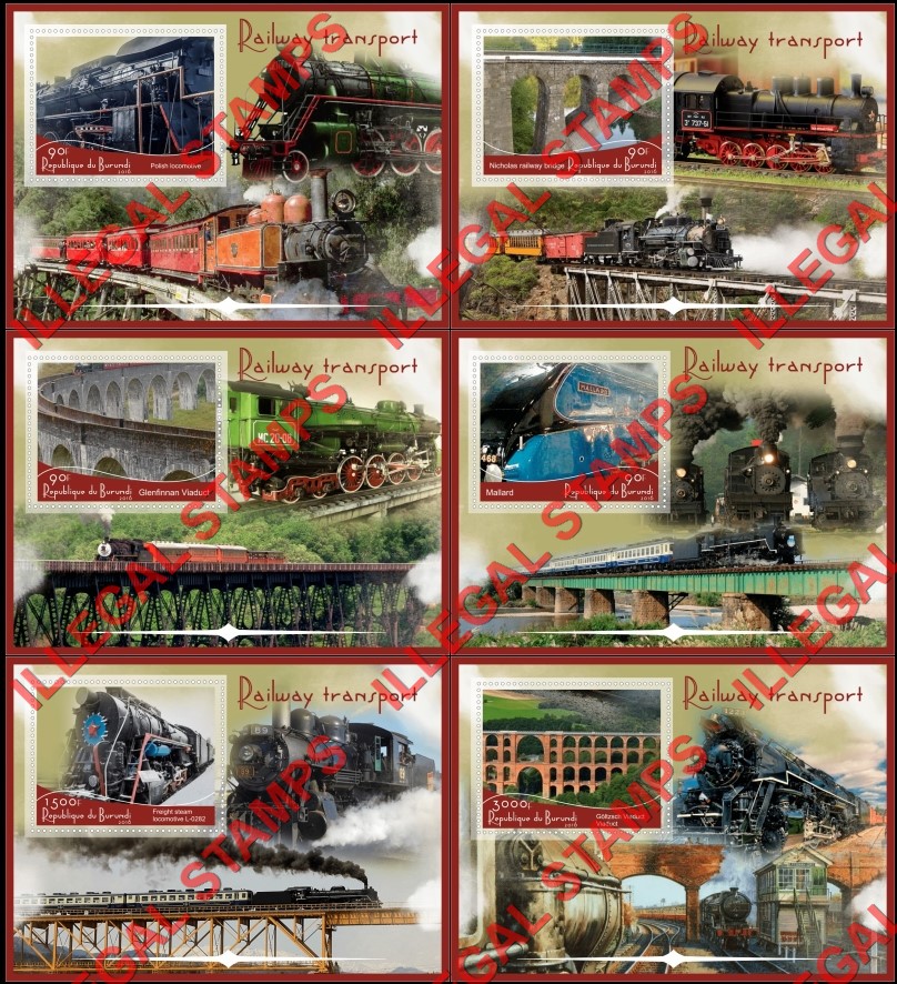 Burundi 2016 Railway Transport Locomotives Counterfeit Illegal Stamp Souvenir Sheets of 1 Burundi 2016 Railway Transport Locomotives Counterfeit Illegal Stamp Souvenir Sheets of 1