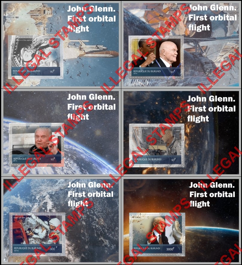 Burundi 2016 Space John Glenn First Orbital Flight Counterfeit Illegal Stamp Souvenir Sheets of 1 Burundi 2016 Space John Glenn First Orbital Flight Counterfeit Illegal Stamp Souvenir Sheets of 1