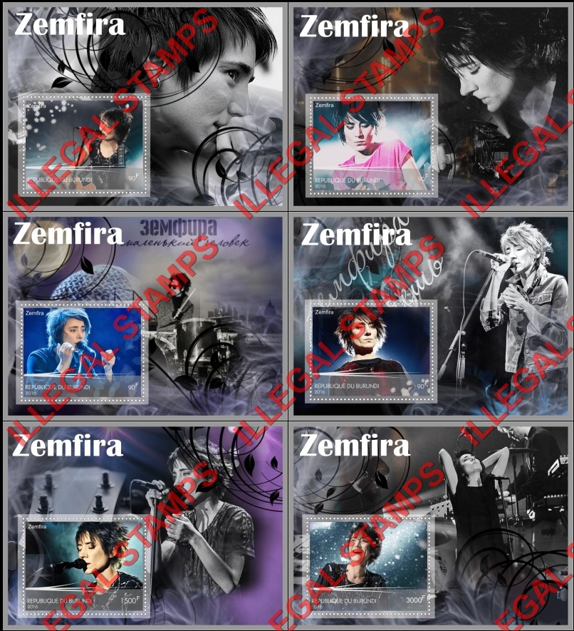 Burundi 2016 Zemfira Musician Singer Counterfeit Illegal Stamp Souvenir Sheets of 1 Burundi 2016 Zemfira Musician Singer Counterfeit Illegal Stamp Souvenir Sheets of 1