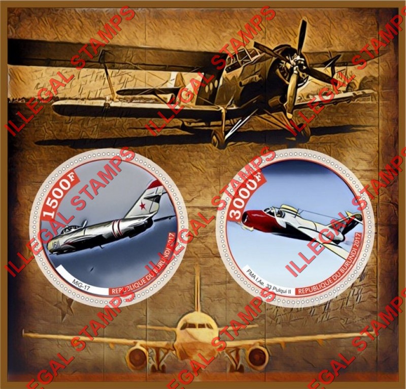 Burundi 2017 Aviation in 1951 Counterfeit Illegal Stamp Souvenir Sheet of 2 Burundi 2017 Aviation in 1951 Counterfeit Illegal Stamp Souvenir Sheet of 2