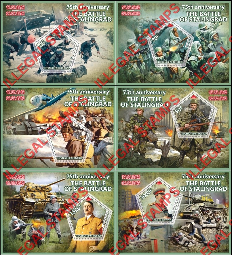 Burundi 2017 Battle of Stalingrad Counterfeit Illegal Stamp Souvenir Sheets of 1 Burundi 2017 Battle of Stalingrad Counterfeit Illegal Stamp Souvenir Sheets of 1