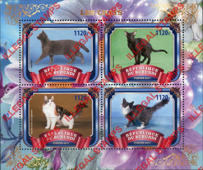 Burundi 2017 Cats Counterfeit Illegal Stamp Souvenir Sheet of 4 Burundi 2017 Cats Counterfeit Illegal Stamp Souvenir Sheet of 4