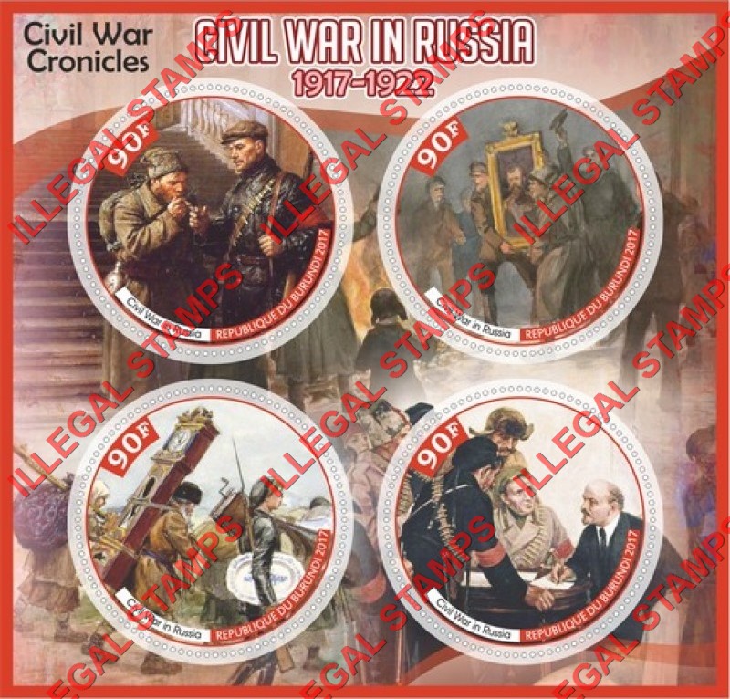 Burundi 2017 Civil War in Russia Counterfeit Illegal Stamp Souvenir Sheet of 4 Burundi 2017 Civil War in Russia Counterfeit Illegal Stamp Souvenir Sheet of 4