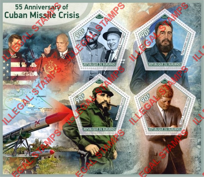 Burundi 2017 Cuban Missile Crisis Counterfeit Illegal Stamp Souvenir Sheet of 4 Burundi 2017 Cuban Missile Crisis Counterfeit Illegal Stamp Souvenir Sheet of 4