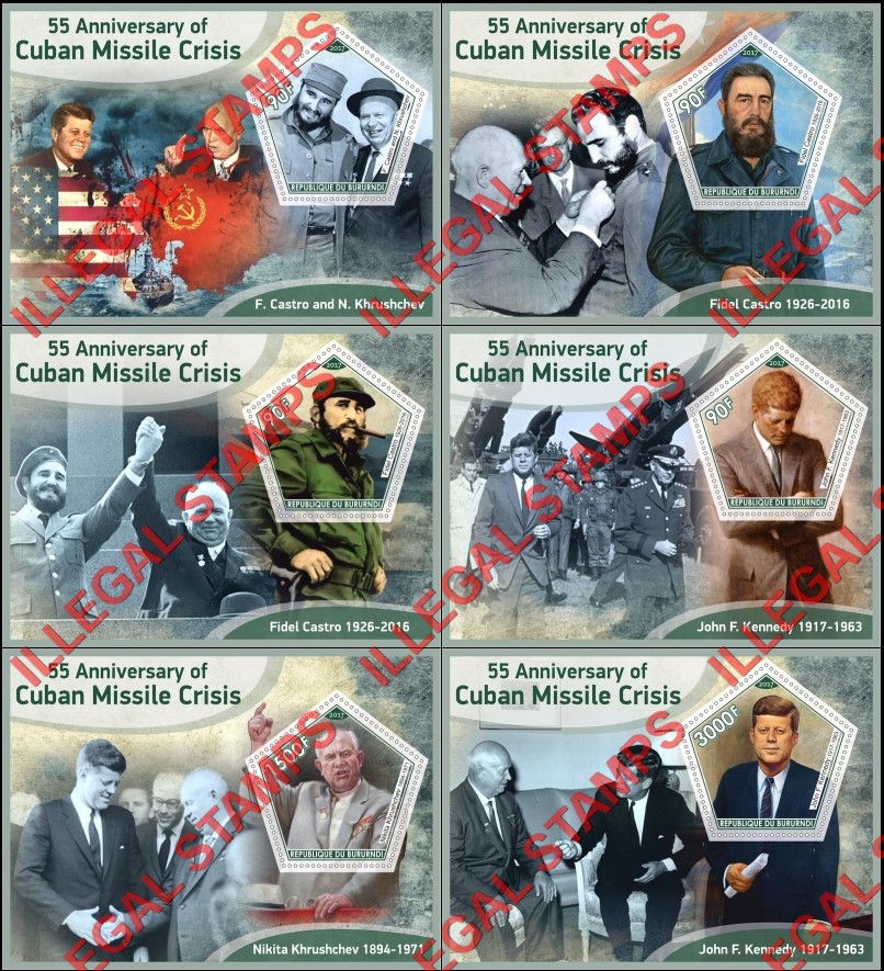 Burundi 2017 Cuban Missile Crisis Counterfeit Illegal Stamp Souvenir Sheets of 1 Burundi 2017 Cuban Missile Crisis Counterfeit Illegal Stamp Souvenir Sheets of 1