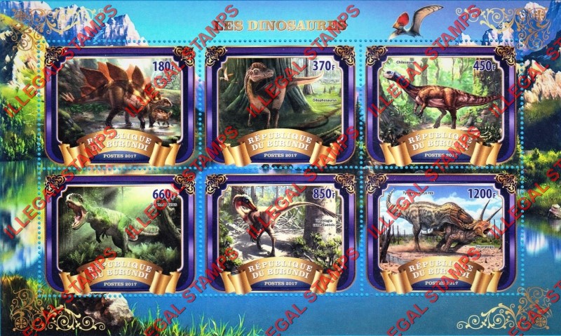 Burundi 2017 Dinosaurs Counterfeit Illegal Stamp Souvenir Sheet of 6 Burundi 2017 Dinosaurs Counterfeit Illegal Stamp Souvenir Sheet of 6