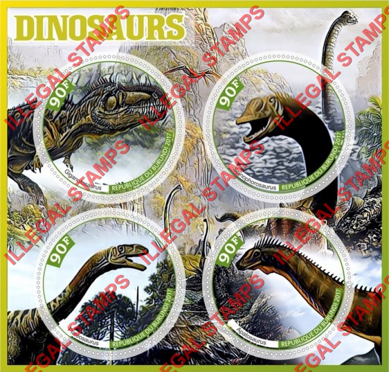 Burundi 2017 Dinosaurs Counterfeit Illegal Stamp Souvenir Sheet of 4 Burundi 2017 Dinosaurs Counterfeit Illegal Stamp Souvenir Sheet of 4
