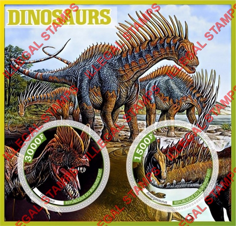 Burundi 2017 Dinosaurs Counterfeit Illegal Stamp Souvenir Sheet of 2 Burundi 2017 Dinosaurs Counterfeit Illegal Stamp Souvenir Sheet of 2