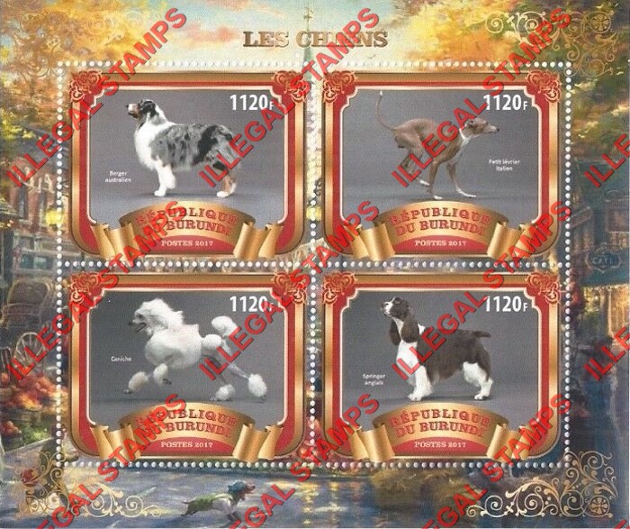 Burundi 2017 Dogs Counterfeit Illegal Stamp Souvenir Sheet of 4 (Sheet 1) Burundi 2017 Dogs Counterfeit Illegal Stamp Souvenir Sheet of 4 (Sheet 1)