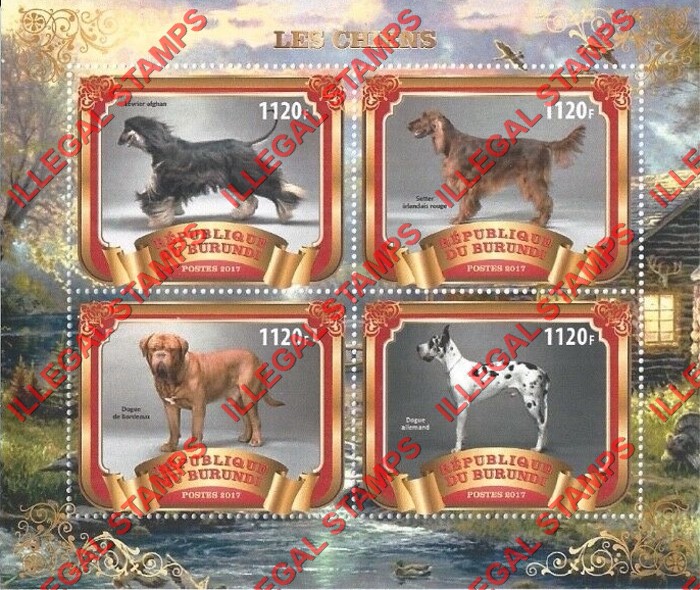 Burundi 2017 Dogs Counterfeit Illegal Stamp Souvenir Sheet of 4 (Sheet 2) Burundi 2017 Dogs Counterfeit Illegal Stamp Souvenir Sheet of 4 (Sheet 2)