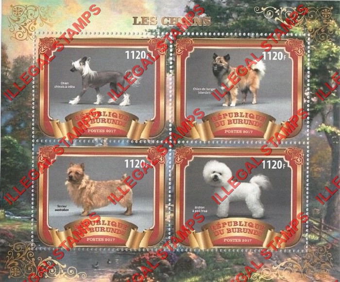 Burundi 2017 Dogs Counterfeit Illegal Stamp Souvenir Sheet of 4 (Sheet 4) Burundi 2017 Dogs Counterfeit Illegal Stamp Souvenir Sheet of 4 (Sheet 4)