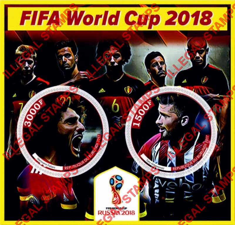 Burundi 2017 FIFA World Cup Soccer in 2018 Belgium Players Counterfeit Illegal Stamp Souvenir Sheet of 2 Burundi 2017 FIFA World Cup Soccer in 2018 Belgium Players Counterfeit Illegal Stamp Souvenir Sheet of 2