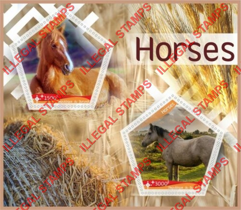 Burundi 2017 Horses Counterfeit Illegal Stamp Souvenir Sheet of 2 Burundi 2017 Horses Counterfeit Illegal Stamp Souvenir Sheet of 2
