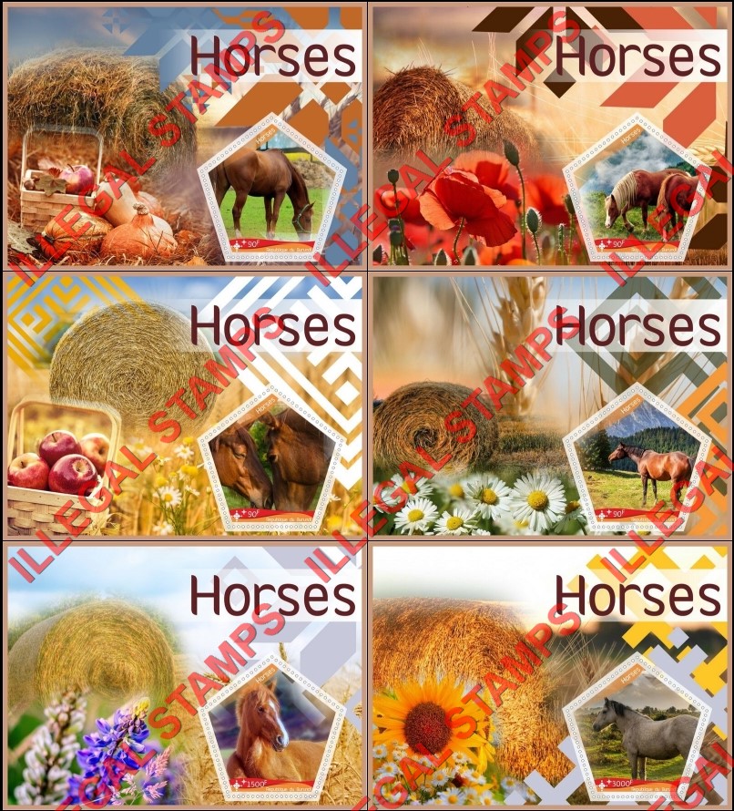 Burundi 2017 Horses Counterfeit Illegal Stamp Souvenir Sheets of 1 Burundi 2017 Horses Counterfeit Illegal Stamp Souvenir Sheets of 1