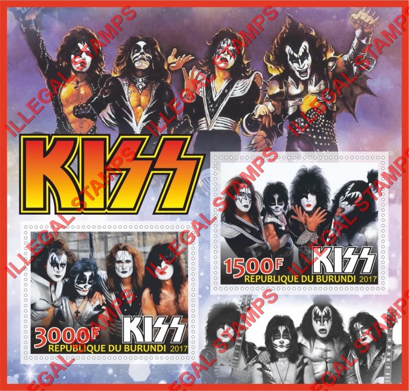 Burundi 2017 KISS Rock band Counterfeit Illegal Stamp Souvenir Sheet of 2 Burundi 2017 KISS Rock band Counterfeit Illegal Stamp Souvenir Sheet of 2