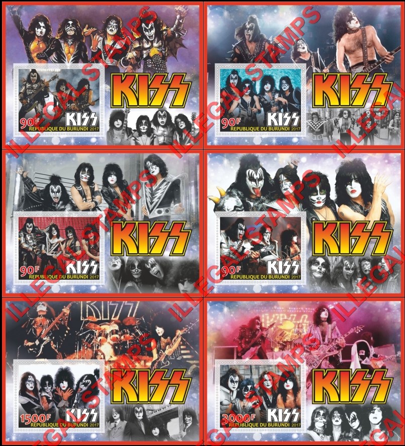 Burundi 2017 KISS Rock band Counterfeit Illegal Stamp Souvenir Sheets of 1 Burundi 2017 KISS Rock band Counterfeit Illegal Stamp Souvenir Sheets of 1