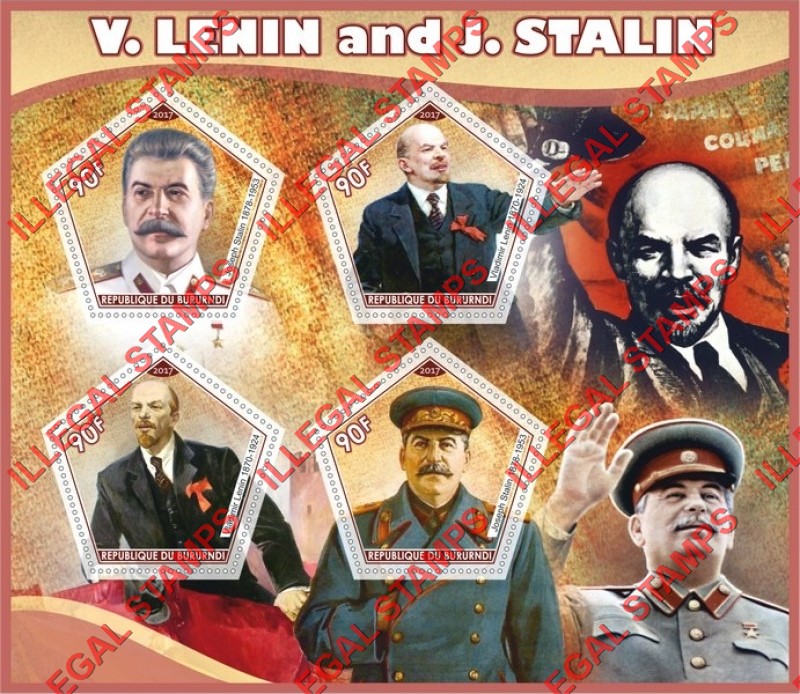 Burundi 2017 Lenin and Stalin Counterfeit Illegal Stamp Souvenir Sheet of 4 Burundi 2017 Lenin and Stalin Counterfeit Illegal Stamp Souvenir Sheet of 4