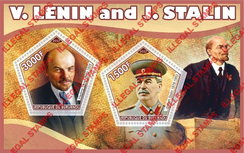 Burundi 2017 Lenin and Stalin Counterfeit Illegal Stamp Souvenir Sheet of 2 Burundi 2017 Lenin and Stalin Counterfeit Illegal Stamp Souvenir Sheet of 2