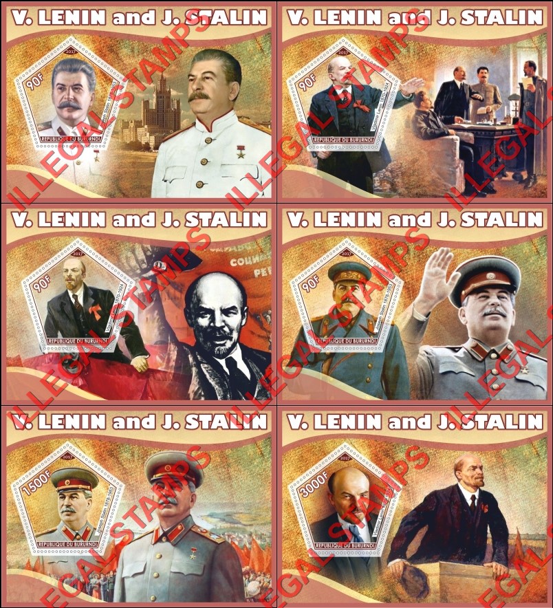 Burundi 2017 Lenin and Stalin Counterfeit Illegal Stamp Souvenir Sheets of 1 Burundi 2017 Lenin and Stalin Counterfeit Illegal Stamp Souvenir Sheets of 1