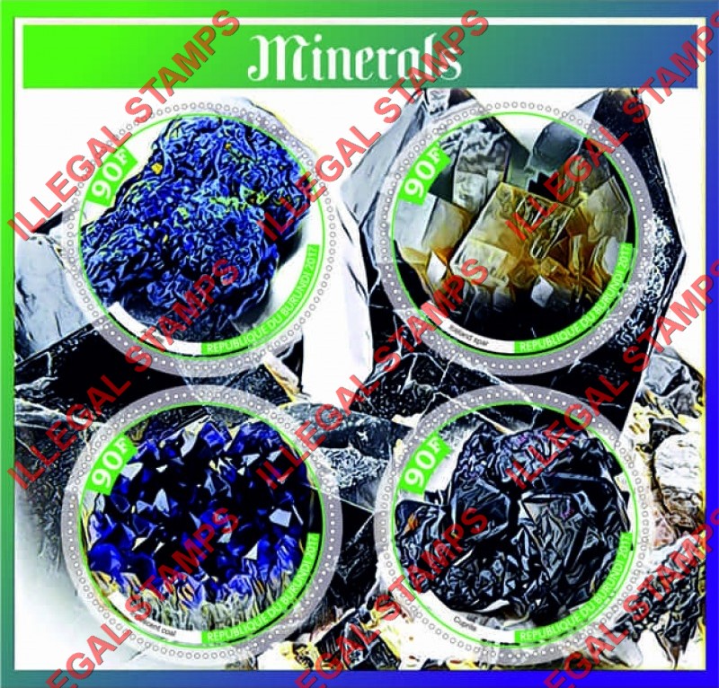 Burundi 2017 Minerals Counterfeit Illegal Stamp Souvenir Sheet of 4 Burundi 2017 Minerals Counterfeit Illegal Stamp Souvenir Sheet of 4