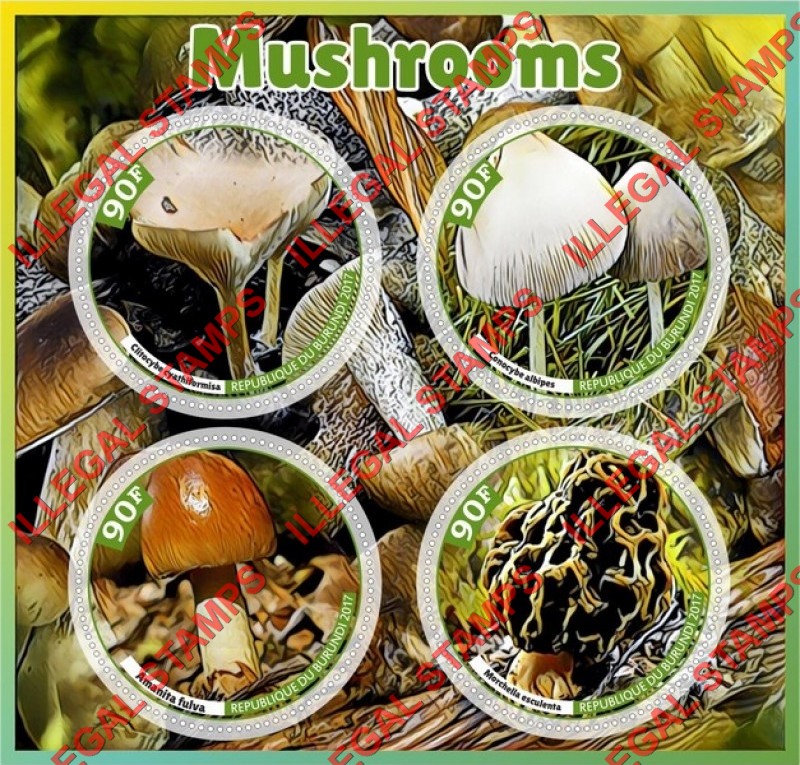 Burundi 2017 Mushrooms Counterfeit Illegal Stamp Souvenir Sheet of 4 Burundi 2017 Mushrooms Counterfeit Illegal Stamp Souvenir Sheet of 4