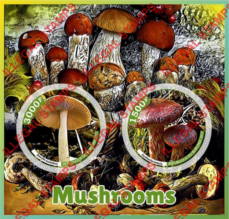 Burundi 2017 Mushrooms Counterfeit Illegal Stamp Souvenir Sheet of 2 Burundi 2017 Mushrooms Counterfeit Illegal Stamp Souvenir Sheet of 2