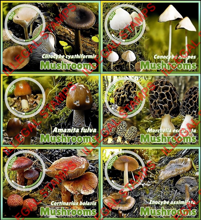 Burundi 2017 Mushrooms Counterfeit Illegal Stamp Souvenir Sheets of 1 Burundi 2017 Mushrooms Counterfeit Illegal Stamp Souvenir Sheets of 1