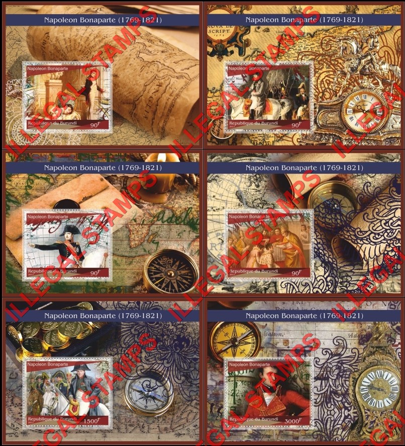 Burundi 2017 Napoleon Bonaparte (different a) Counterfeit Illegal Stamp Souvenir Sheets of 1 Burundi 2017 Napoleon Bonaparte (different a) Counterfeit Illegal Stamp Souvenir Sheets of 1