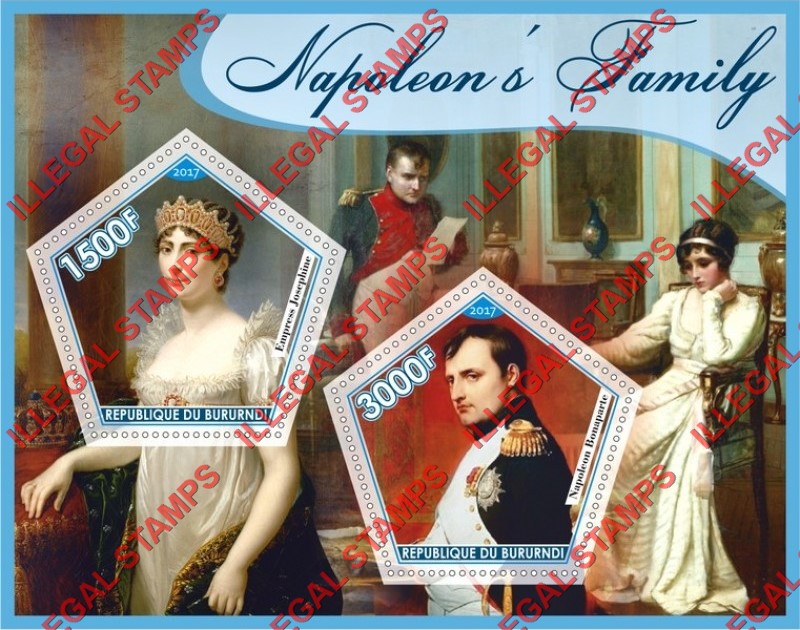 Burundi 2017 Napoleon's Family Counterfeit Illegal Stamp Souvenir Sheet of 2 Burundi 2017 Napoleon's Family Counterfeit Illegal Stamp Souvenir Sheet of 2