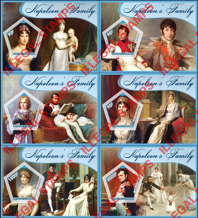 Burundi 2017 Napoleon's Family Counterfeit Illegal Stamp Souvenir Sheets of 1 Burundi 2017 Napoleon's Family Counterfeit Illegal Stamp Souvenir Sheets of 1