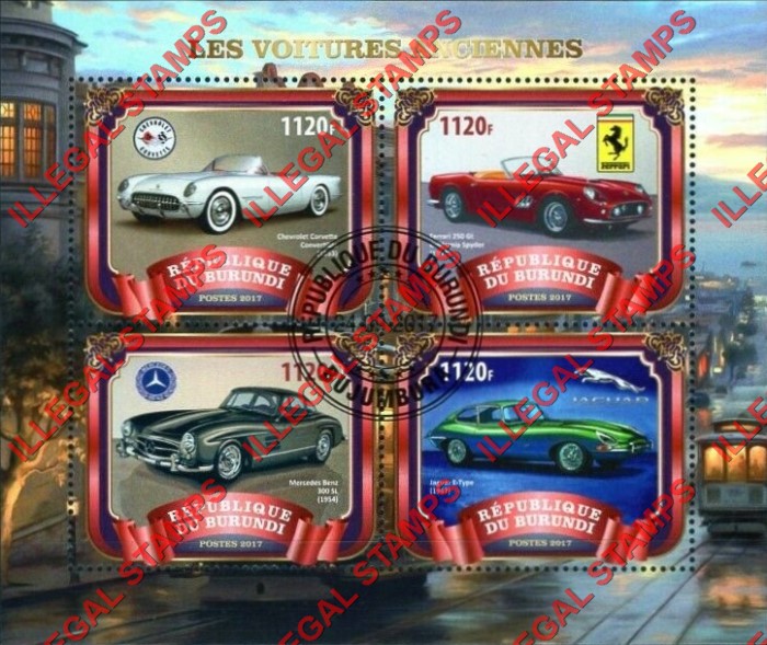 Burundi 2017 Old Sports Cars Counterfeit Illegal Stamp Souvenir Sheet of 4 (Sheet 1) Burundi 2017 Old Sports Cars Counterfeit Illegal Stamp Souvenir Sheet of 4 (Sheet 1)