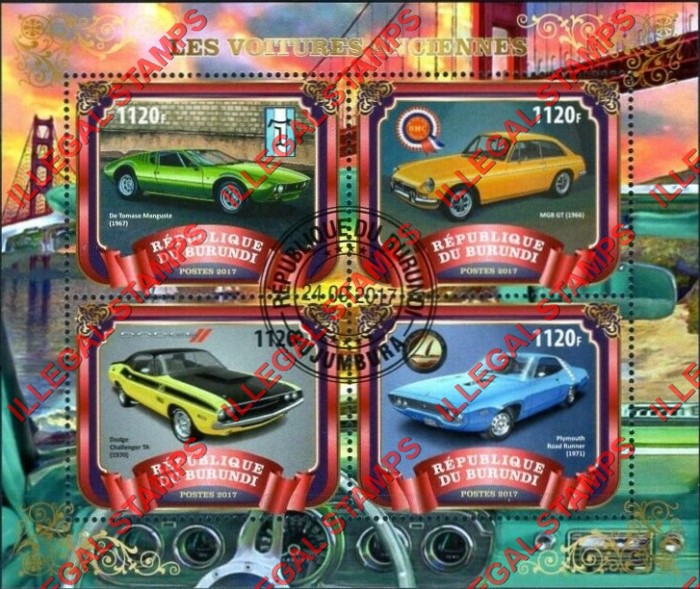 Burundi 2017 Old Sports Cars Counterfeit Illegal Stamp Souvenir Sheet of 4 (Sheet 2) Burundi 2017 Old Sports Cars Counterfeit Illegal Stamp Souvenir Sheet of 4 (Sheet 2)