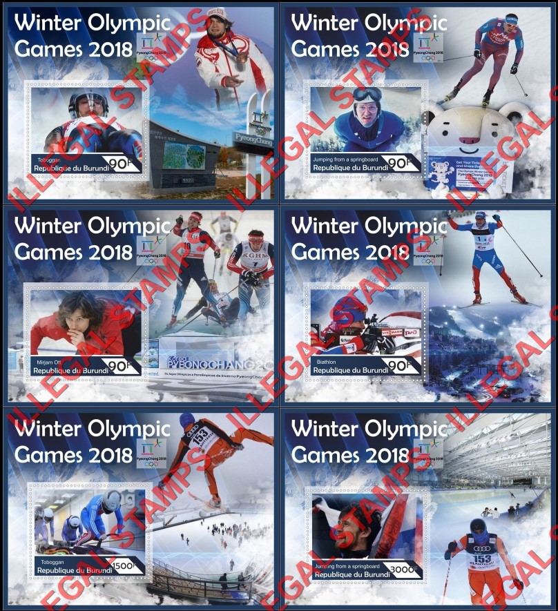 Burundi 2017 Olympic Games in PyeongChang in 2018 Counterfeit Illegal Stamp Souvenir Sheets of 1 Burundi 2017 Olympic Games in PyeongChang in 2018 Counterfeit Illegal Stamp Souvenir Sheets of 1