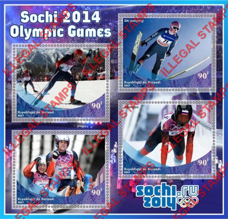 Burundi 2017 Olympic Games in Sochi in 2014 Counterfeit Illegal Stamp Souvenir Sheet of 4 Burundi 2017 Olympic Games in Sochi in 2014 Counterfeit Illegal Stamp Souvenir Sheet of 4