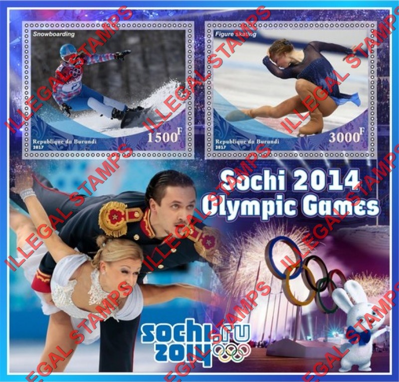 Burundi 2017 Olympic Games in Sochi in 2014 Counterfeit Illegal Stamp Souvenir Sheet of 2 Burundi 2017 Olympic Games in Sochi in 2014 Counterfeit Illegal Stamp Souvenir Sheet of 2