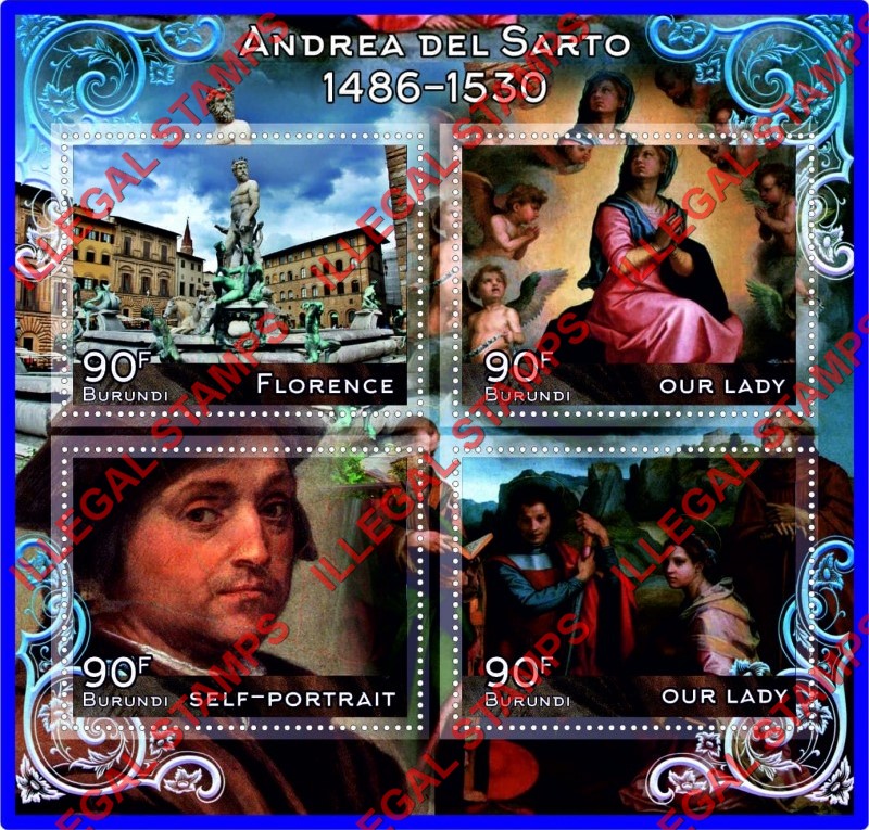 Burundi 2017 Paintings by Andrea Del Sarto Counterfeit Illegal Stamp Souvenir Sheet of 4 Burundi 2017 Paintings by Andrea Del Sarto Counterfeit Illegal Stamp Souvenir Sheet of 4