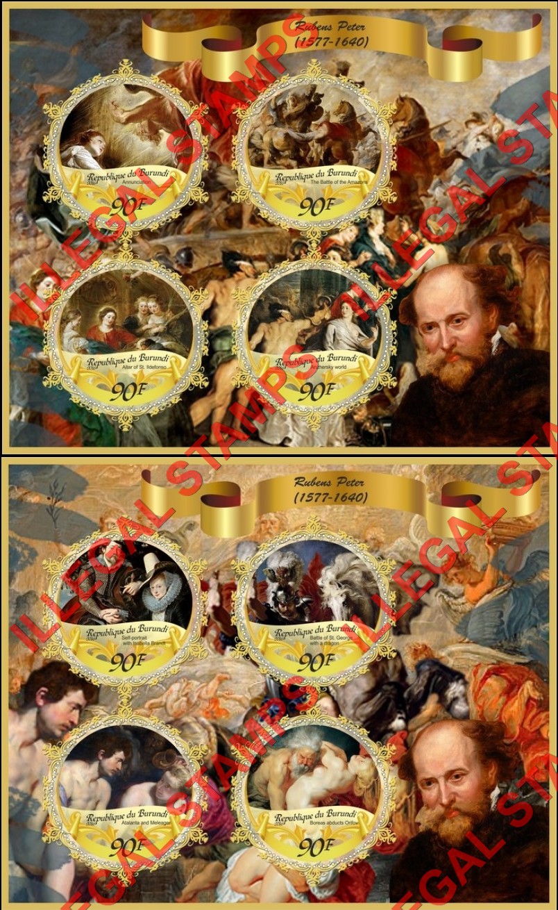 Burundi 2017 Paintings by Peter Rubens Counterfeit Illegal Stamp Souvenir Sheets of 4 (Part 2) Burundi 2017 Paintings by Peter Rubens Counterfeit Illegal Stamp Souvenir Sheets of 4 (Part 2)